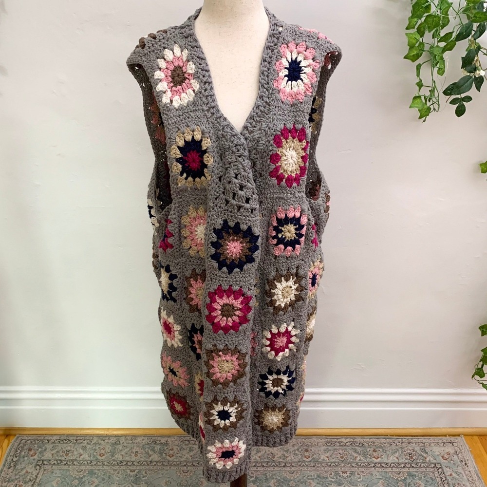 Handmade crochet granny‎ squares oversized vest one size